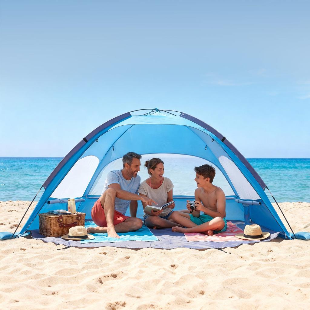 VEVOR Beach Tent Sun Shelter for 3 Person, UPF 50+ Protection, Portable Sun Shade Canopy with Carrying Bag & Sand Pockets