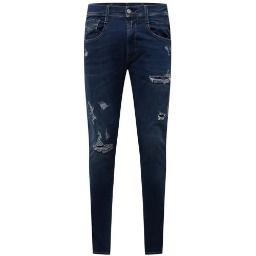 Replay Mens Cotton Blend Ripped Slim Jeans