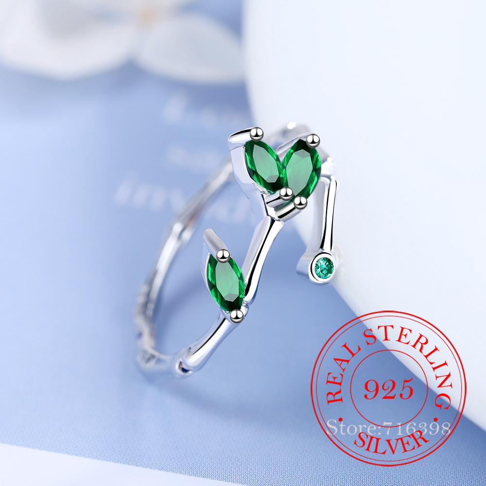 

Luxury Designer Green Bamboo Leaf Crystal Rings for Women 925 Sterling Silver Fashion Wedding Engagement Jewelry Anillos Mujer One Size