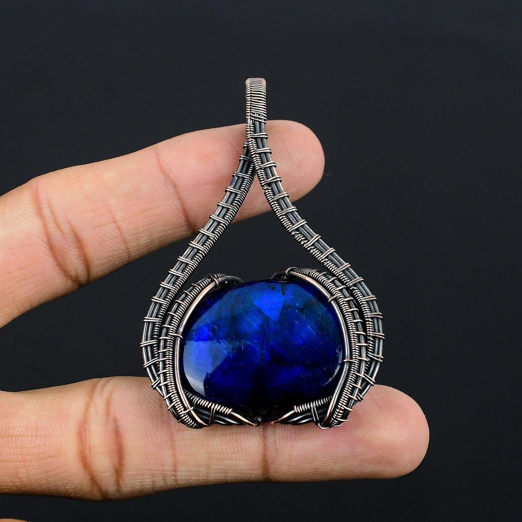 Blue Flash Labradorite Handmade Pendant, Natural Gemstone Jewelry, 999 Copper Wire Wrapped Pendant Jewelry, For Gift