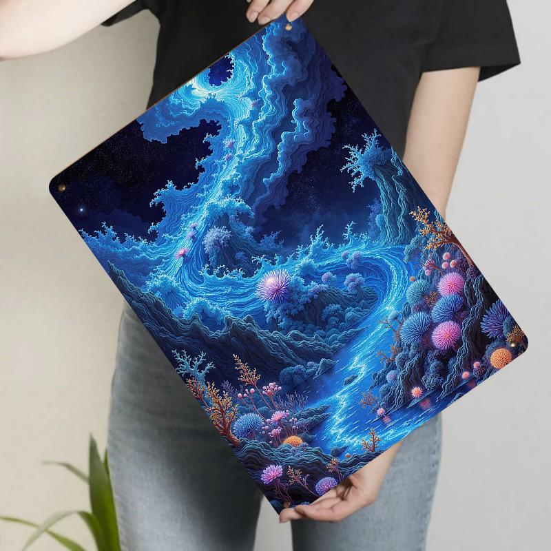 

Dreamy Starry Night Fluorescent Landscape Metal Iron Painting Modern Living Room Wall Art Home Decor 20x30cm（7.8x11.8inch）