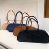 Women Suede Boston Tote Bag Suede Shoulder Bag Zipper Bowling Handbag Solid Color Multi-pocket Clutch Purse for Shopping Travel