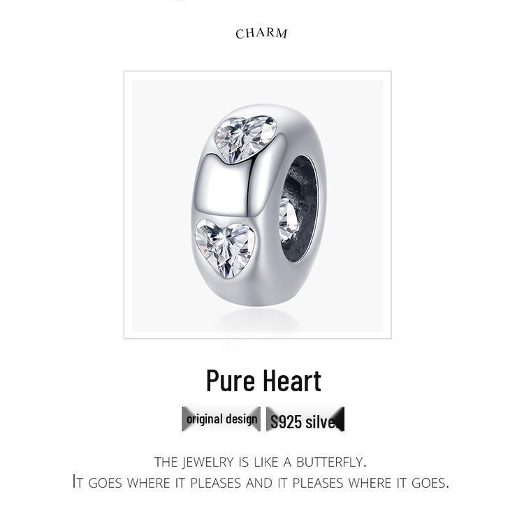 Pure Heart Sterling Silver Zircon Bracelet with Heart-Shaped Spacer Beads