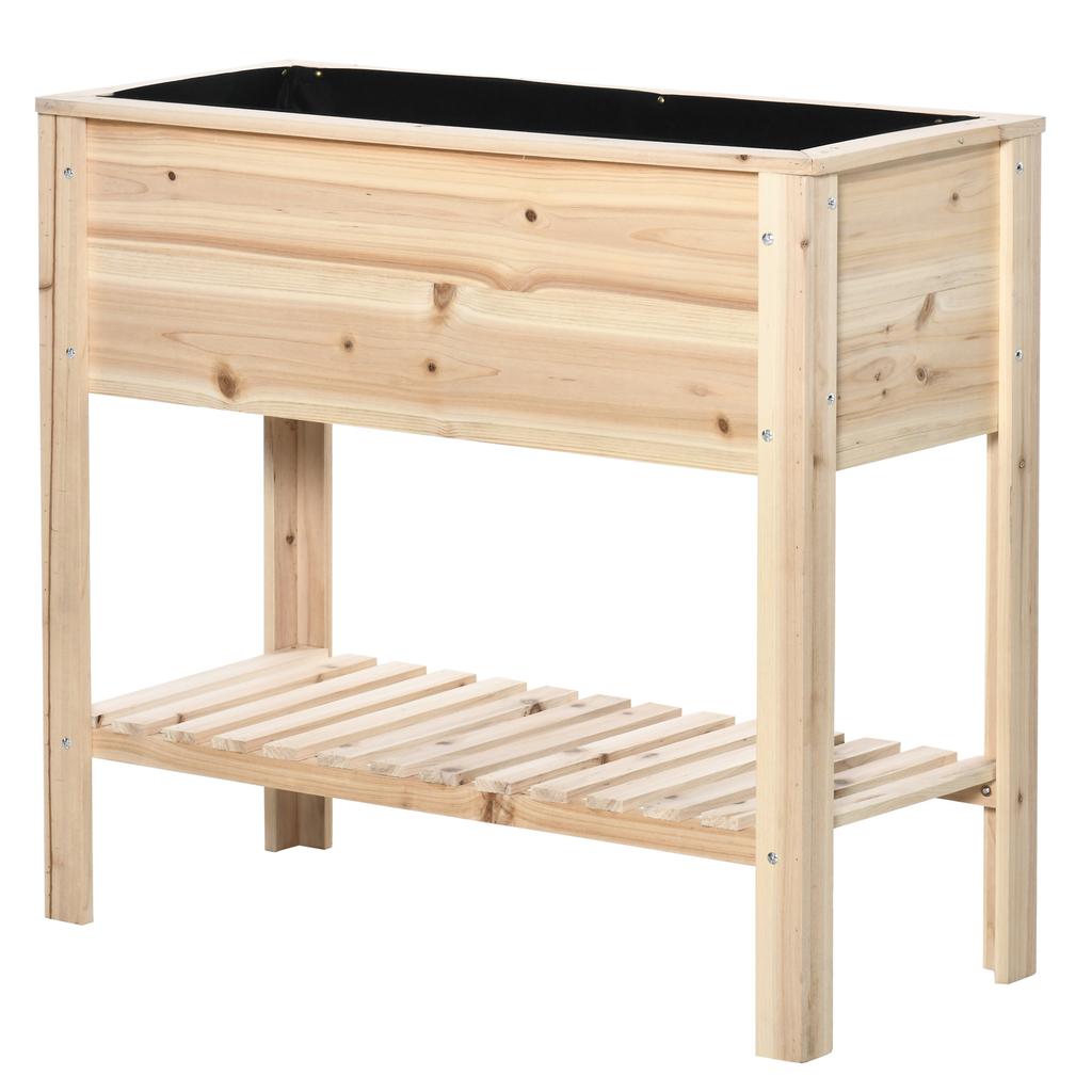 Garden Bed On Legs With Lattice Shelf 90 X 40 X 81 Cm Irrigation Inserts Geotextile Included Solid Wood