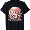 Maneki Neko  Lucky Cat Cherry Blossom Moon T-Shirt