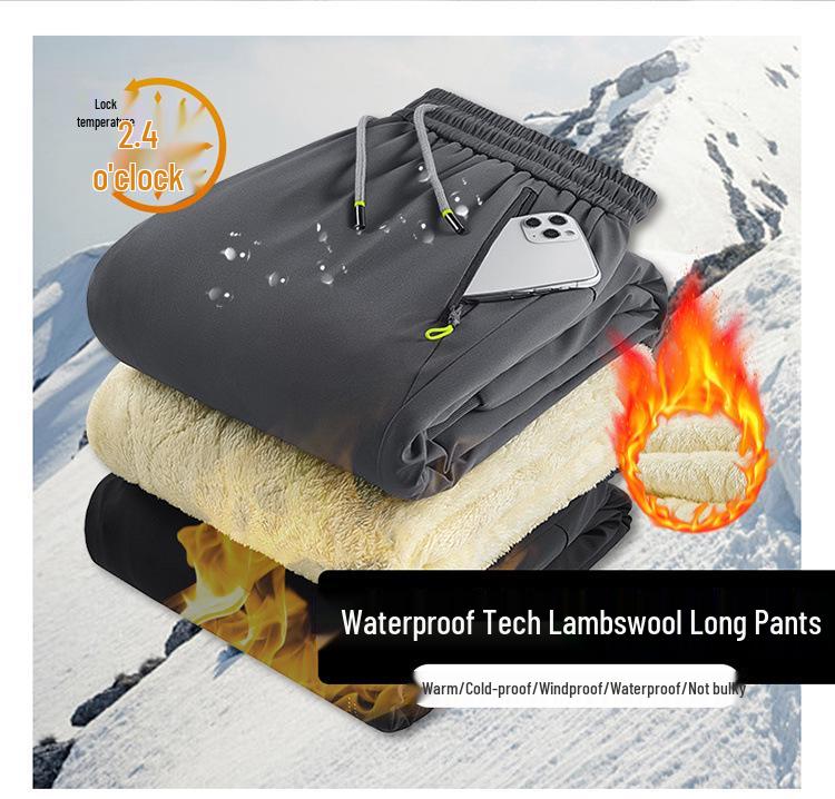 Men's Winter Fleece-Lined Cotton Pants: Cold-Proof, Windproof, Waterproof, Plus Size, Lamb's Wool Thickened for Warmth