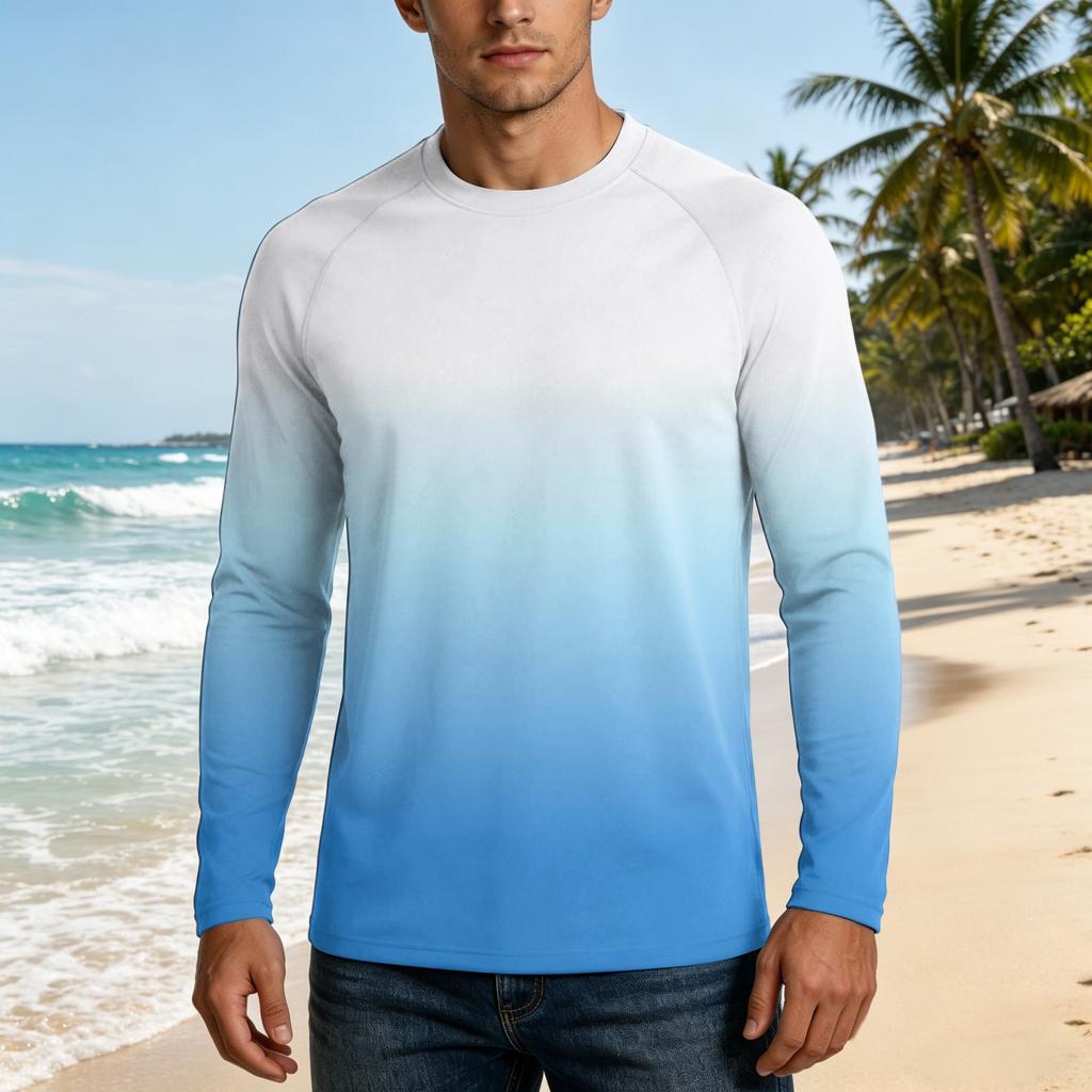 Men's UPF50+ Sun Protection Long Sleeve Shirt Stretch Fabric Lightweight Breathable Outdoor Activewear Top