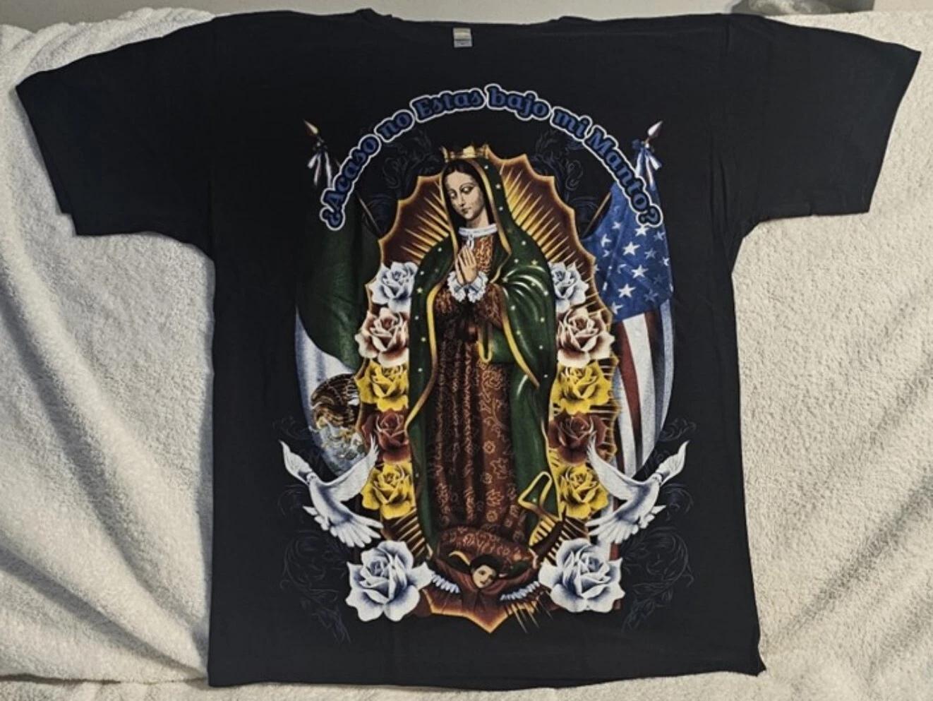 

GUADALUPE VIRGIN MARY MEXICAN AMERICAN FLAG PRAY FLOWER ROSE RELIGIOUS T-shirt XL