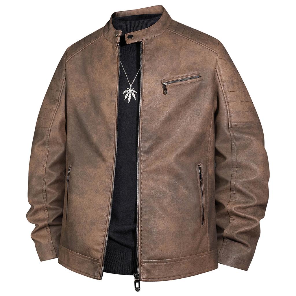 High quality light luxury casual jacket men's PU leather jacket stand-up collar autumn and winter jacket