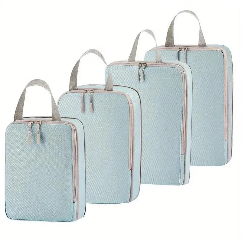 

Набор из 4 компрессионных упаковочных кубиков для чемодана, расширяемые дорожные сумки для хранения багажа, органайзеры для дорожных аксессуаров светло-синий