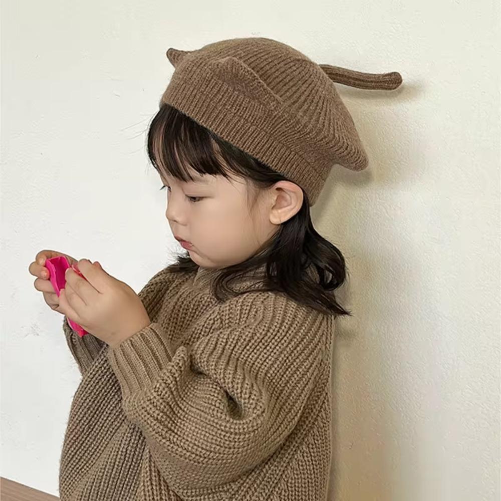 Solid Color Beanie Cap Wool Crochet Bonnet Cute Beret Hat Autumn Winter