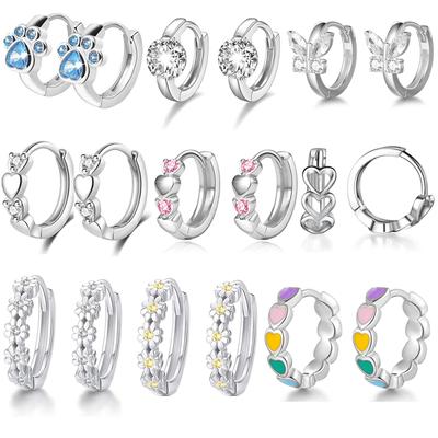 A Pair Cute Bear Paw Heart Zirconia Hoop Earrings Stainless Flower Butterfly-Shaped Earring Piercing Women Birthday Wedding Gift