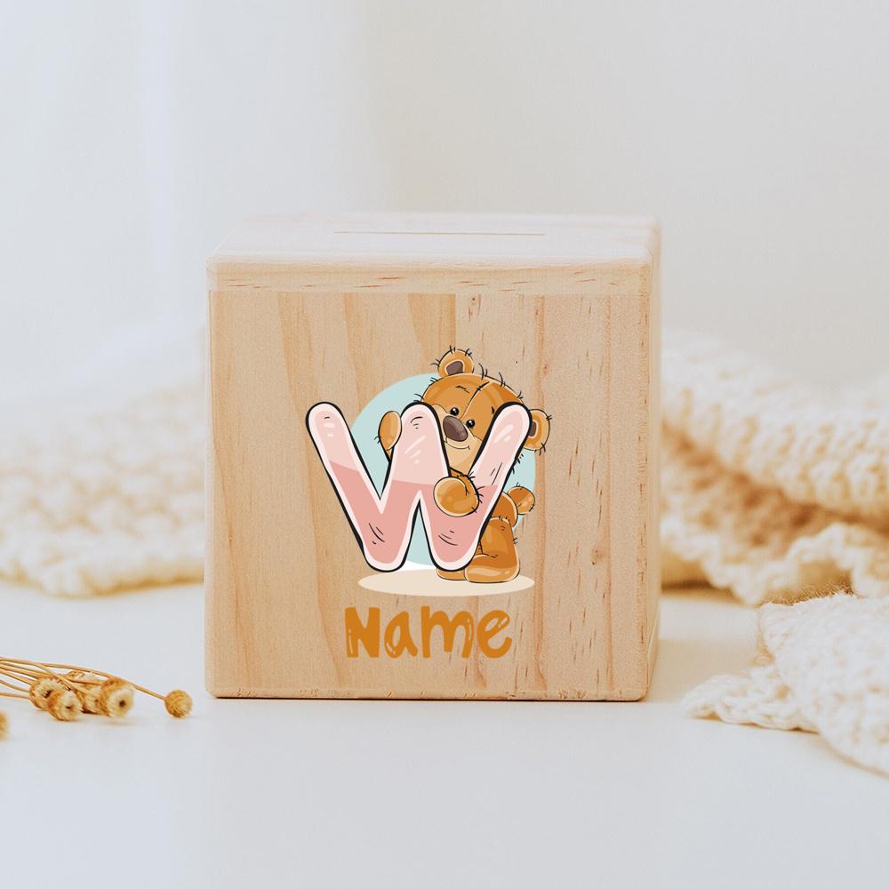 Personalized Money Box Initial with Name Wooden Money Boxes Child Coin Bank Birthday Holiday Gifts for Kids Coin Collection Case