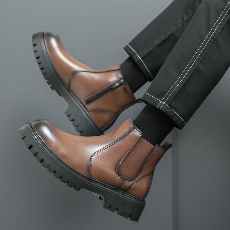 Men High Top Boots PU Thick Sole Comfortable Non Slip Classic Business Men Boots