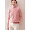 Women's 100% Pure Wool Sweater: Autumn/Winter Half-High Collar, Diamond Cable Knit, Long Sleeve, Loose-Fit Knitwear