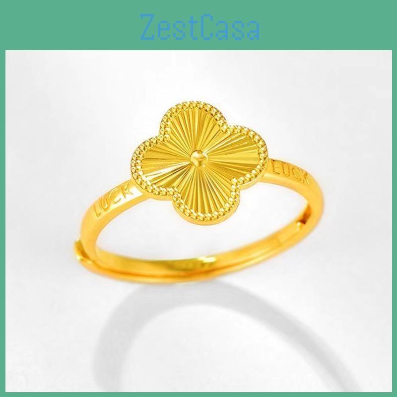 Gold Stylish Brass Plated Lucky Clover Ring Adjustable Size Perfect Gift Her For