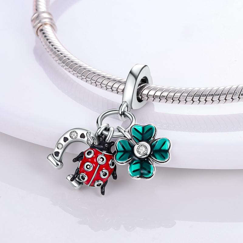 Lucky Four Leaf Clover Deamcatcher Horseshoe Dangle Charms Fit Bracelets Necklace Copper Original Women Jewelry Making
