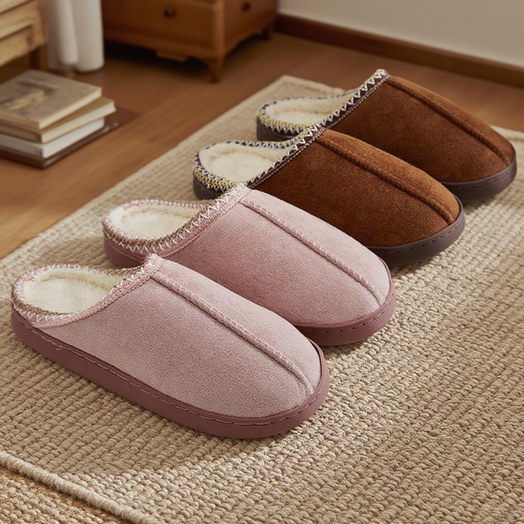 Cotton slippers winter indoor home couple thick bottom warm suede fluffy slippers winter wear
