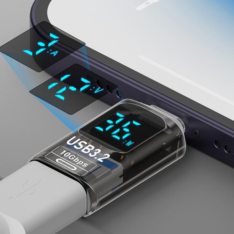 36W 3A Qc Charging Adapter With Digital Display Voltage Current Power Meters Usb 3.2 10Gbps Otg Usb A Male To C Pd 60W Charger
