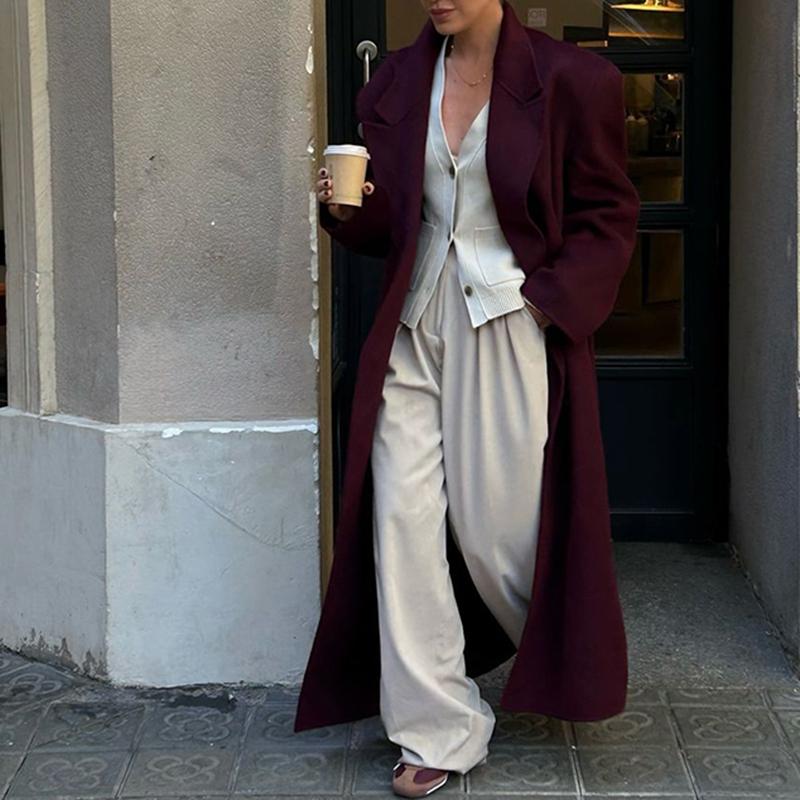 Women's Fashion Double Breasted Lapel Thicken Long Coat Pockets Long Sleeves Overcoat Winter Loose High Street Outwear