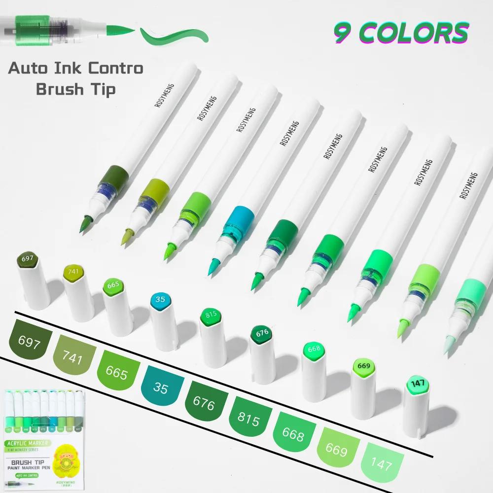 ROSYMENG 126/9 Colors Acrylic Paint Marker Pens Soft Brush Professional Drawing Pens PK LANGUO School Stationery Art Supplies