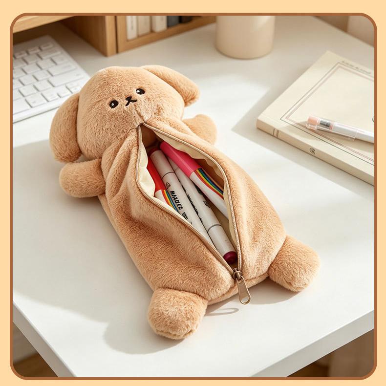 Cute Animal Plush Pencil Case, Large Capacity Stationery Organizer