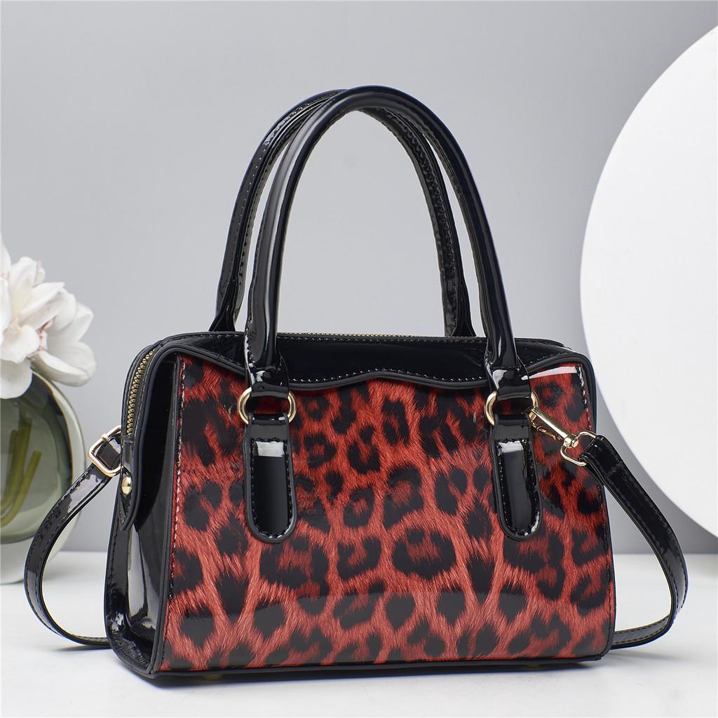Leopard Print Fashion Color Blocking Women Casual Glossy Shoulder Bag Daily For
