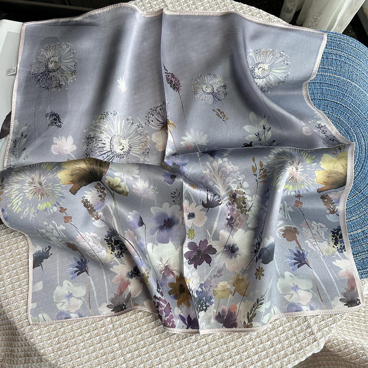 Light purple small floral silk scarf women s summer thin 53cm small square scarf 100% mulberry silk scarf small scarf 53*53cm
