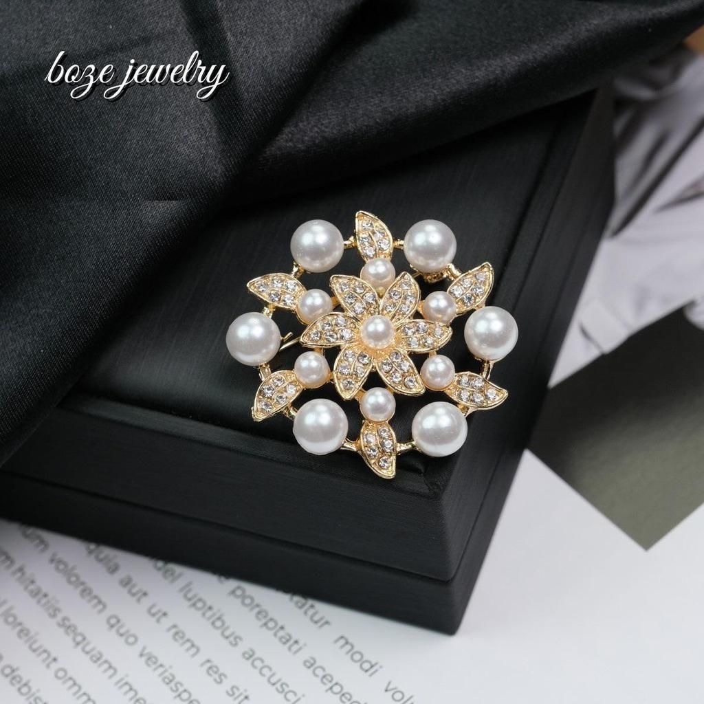 Elegante Doppellagige Blatt-Blumen-Perlenbrosche - Hochwertige Modeanstecknadel für Anzüge und Accessoires