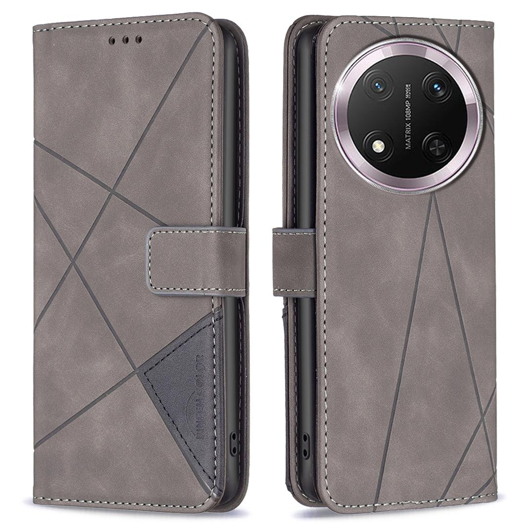 

BINFEN COLOR For Honor Magic7 Lite 5G/X9c 5G/X60 Pro 5G Phone Cases Wallet Stand Geometry Imprinted Leather Cover Grey