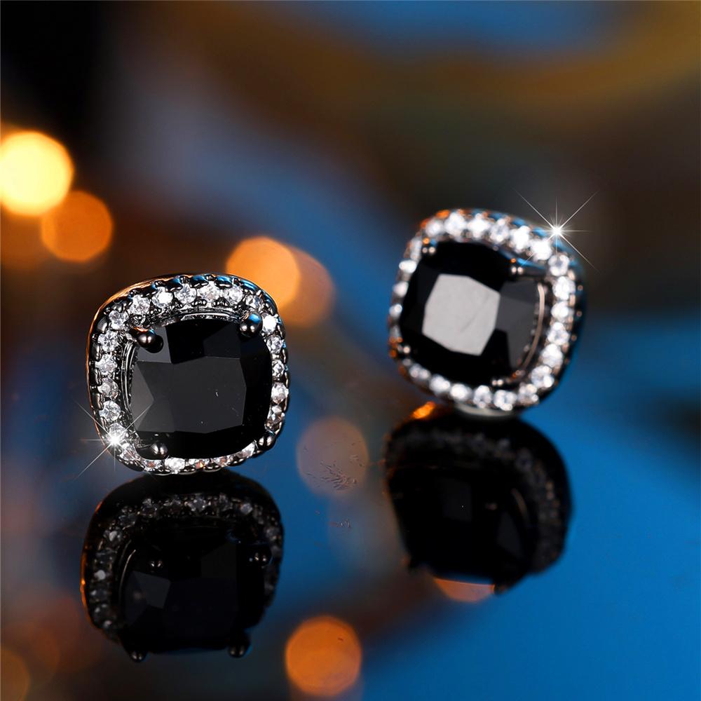 Cute Female Crystal Rainbow Zircon Stone Square Stud Earrings Black Gold Color Wedding Jewelry For Women