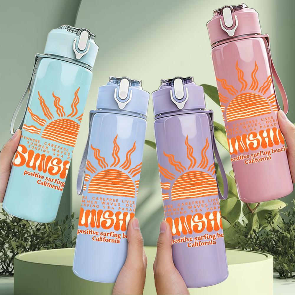1PC Sunrise Sunshine Boho Sun Art Print 750ml Color Plastic Sports Water Bottle Leakproof Flip Straw Lid Suitable for Sports Office Home Use