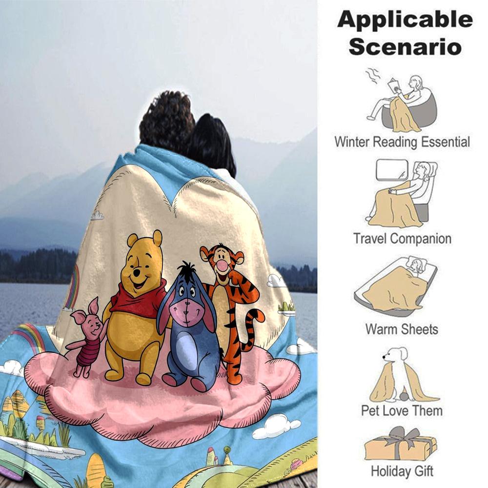 Winnie Pooh Adventure Flannel Blanket Super Soft Warm Cozy Blanket For Sofa Bed Office Travel Allseason Home Decor Gift