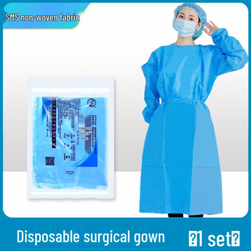 Двусторонний Утолщенный Одноразовый Хирургический Изоляционный Халат из СМС Нетканого Материала, Индивидуальная Упаковка & Пылезащитный.