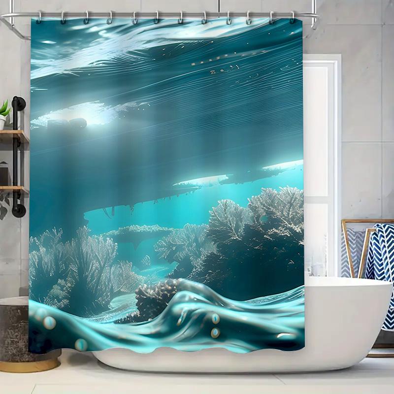 

Underwater World Bathroom Shower Curtain Ocean Blue With Coral Sea Life Scene Polyester Waterproof Decorative Window Covering Se W60H190(CM)-1 Pcs