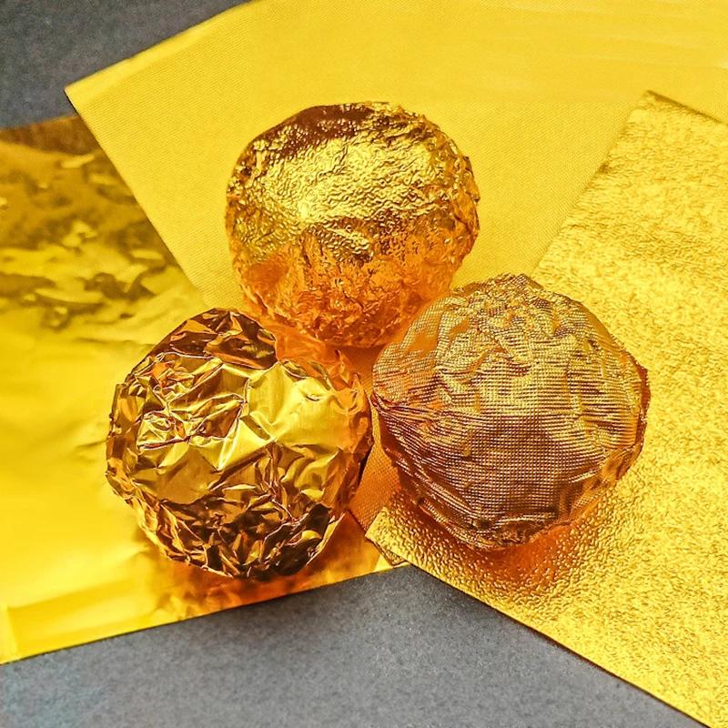 100PCS Gold-Color Tin Foil Wrapper Paper for DIY Chocolate and Sweets Candy Bar Packaging Wedding Gift Wrapping Paper Sheets