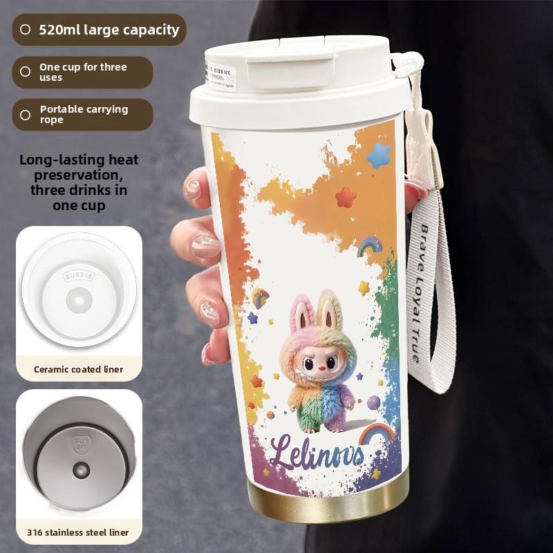 Cute Thermos Cup Large Capacity High Value 316 Stainless Steel Water Cup Portable Rope Coffee Cup