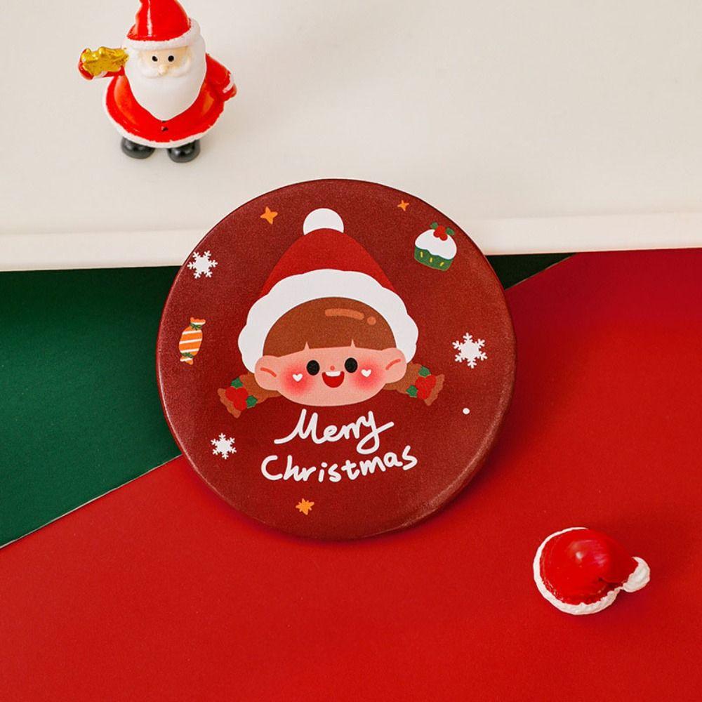 Gift Glass Cartoon Christmas Mirror Easy To Carry Pocket Make-up Mirror Handheld Small Round Mirror Vanity Mirror