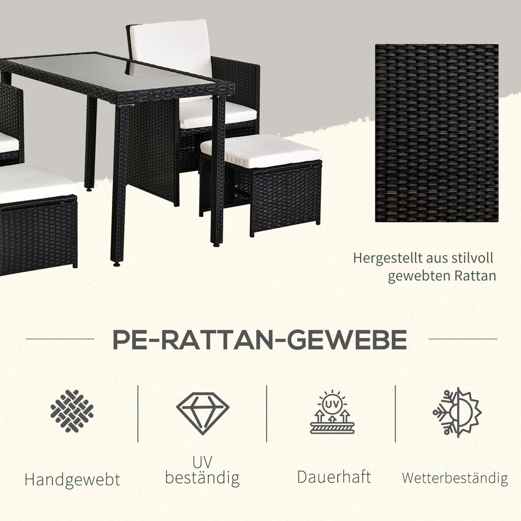 Poly Rattan Seating Group Dining Set Garden Set Furniture Set 11-Piece with Cushions Black