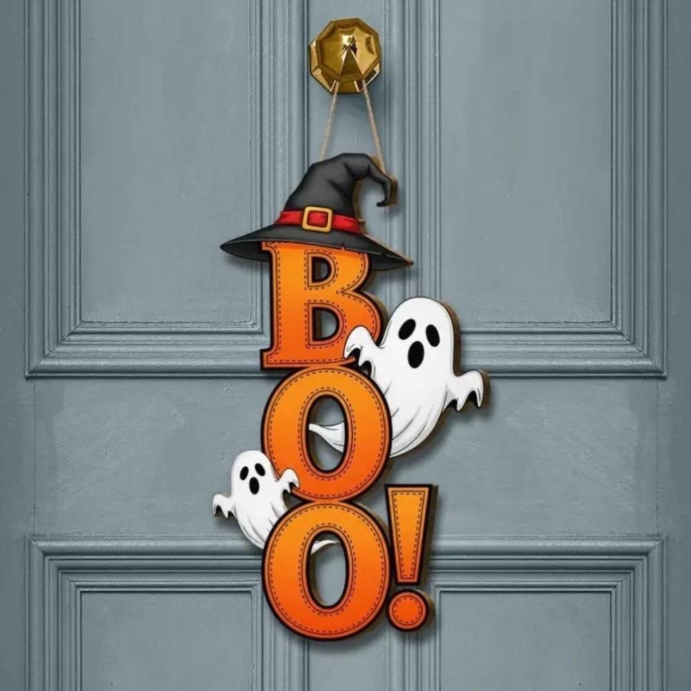 Gothic Ghost Witch Hat Door Hanger Wooden BOO Letter Wall Ornament  Kitchen Hanging