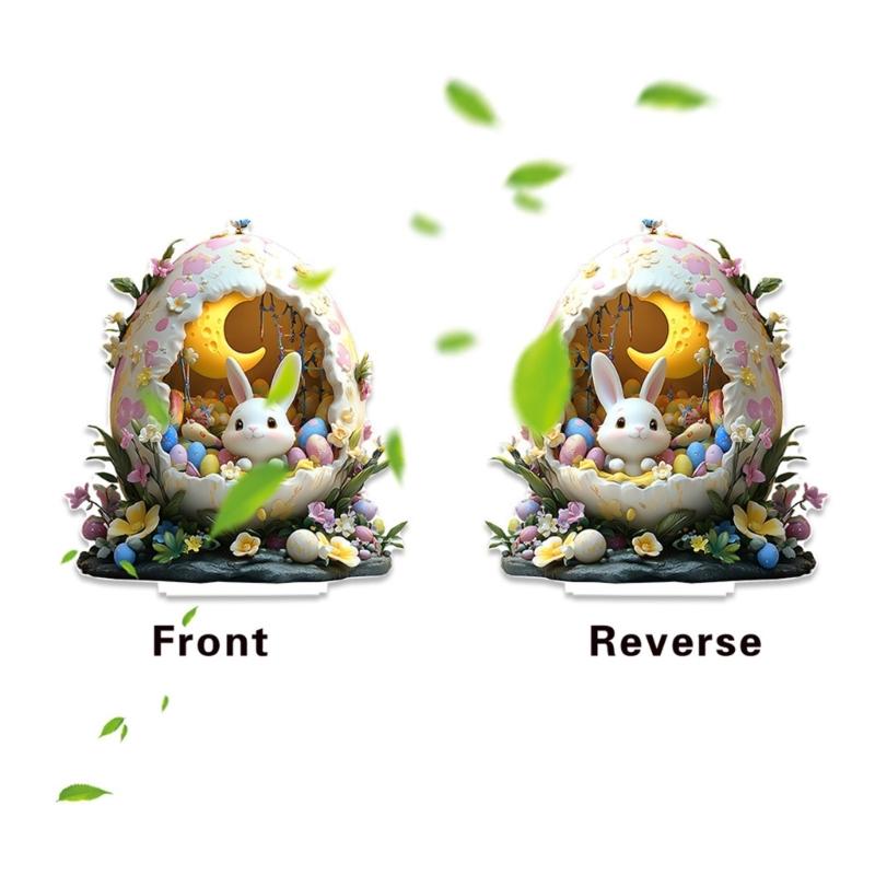 2D Holiday Table top Decoration Acrylic Ornament Features Lovely Rabbit Eggs for Festive Home and Office Display