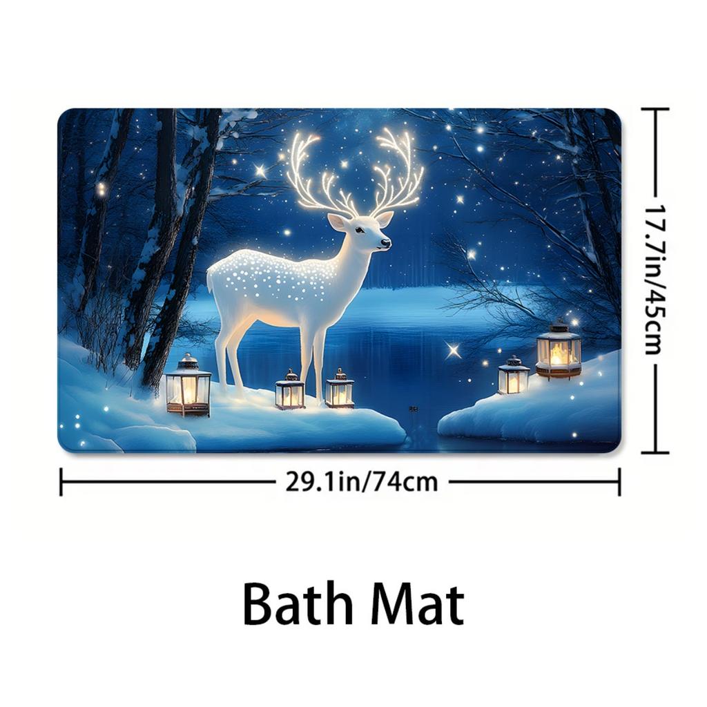4Pcs . Christmas Deer Theme Shower Curtain Set with Non-Slip Bath Mat, Toilet Lid Cover, Contour Rug & 12 Hooks, Bathroom Decor