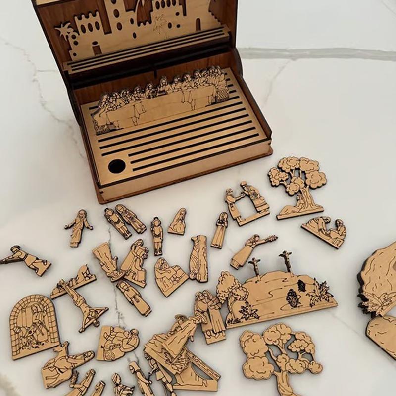 

Wooden Easter Resurrection Scene Book Holy Week Keepsake Gift Family Home Decoration