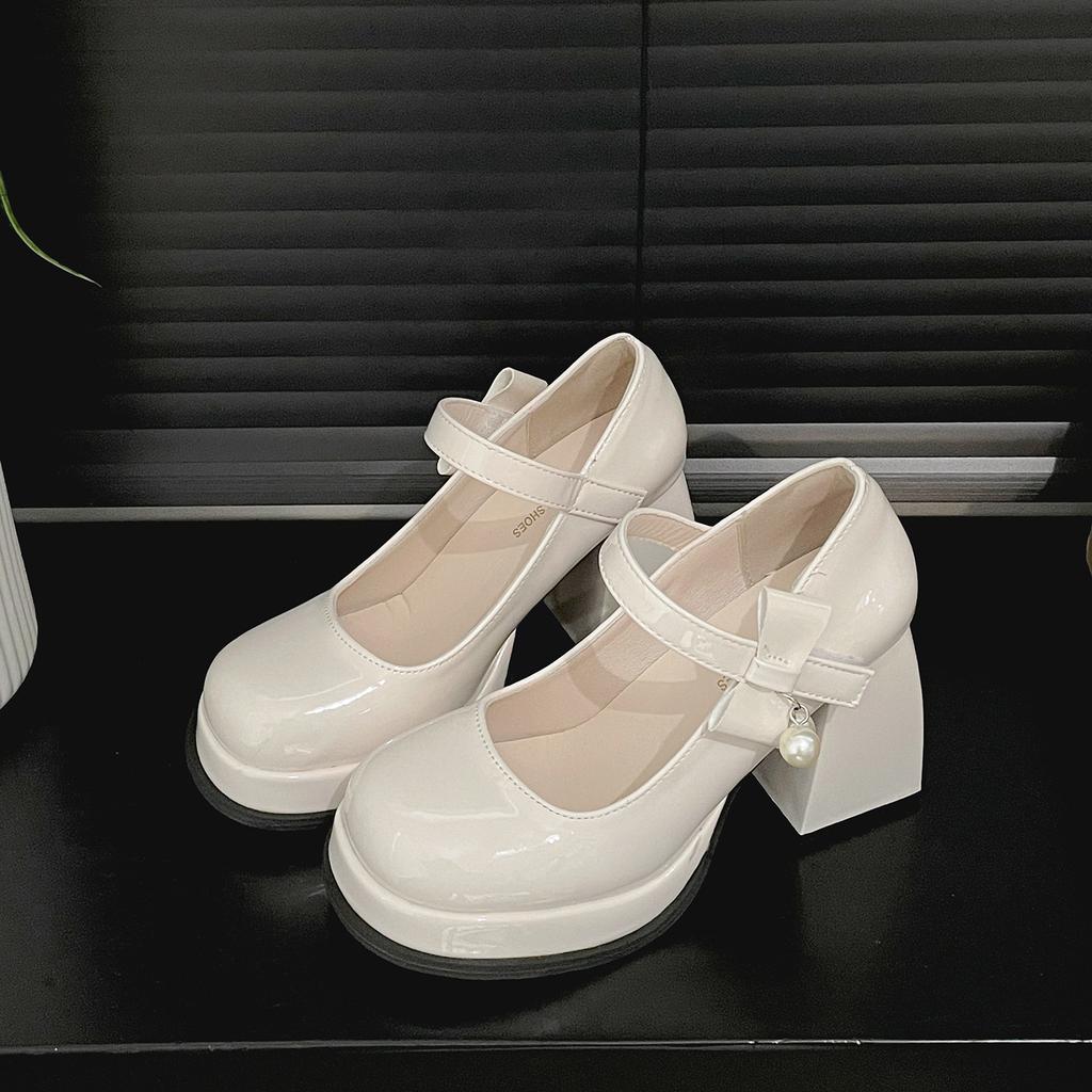 Mode Perle Retro Schwarz Britische Hochhackige Kleine Lederschuhe Damen 2025 Neu Vielseitige Höhenverstärkende Mary Jane Einzelne Schuhe