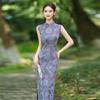Premium retro improved cheongsam 1011 young girl purple mesh sleeveless slim temperament dress summer
