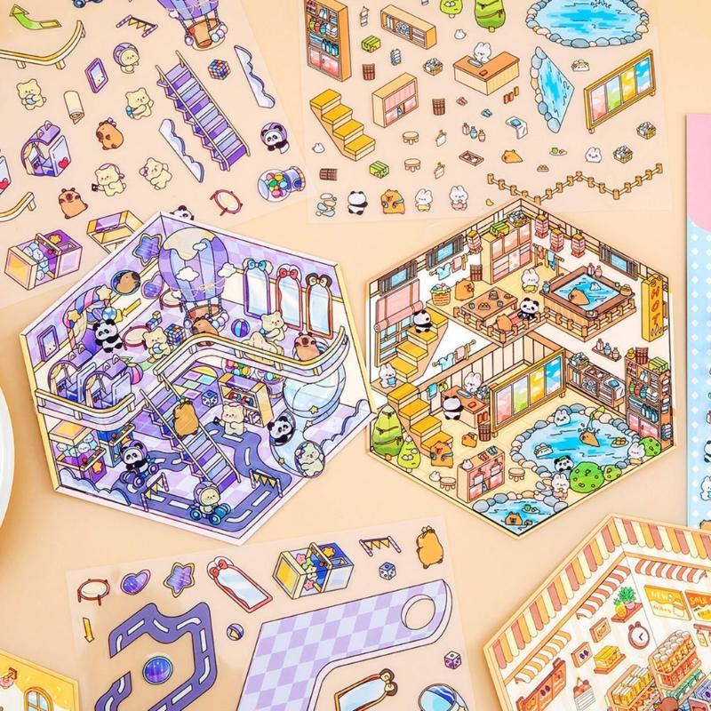 Miniature Scene Sticker Miniature Simulated Cabin Scene Sticker for Scrapbooking Journal Notebook Photo Album Phone Case