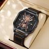 4PCS Watch Necklace Set, Business Men's Fashion Dial Quartz Calendar Watch, Luxury Men's PU Leather Strap Watch, Ideal Gift for Men