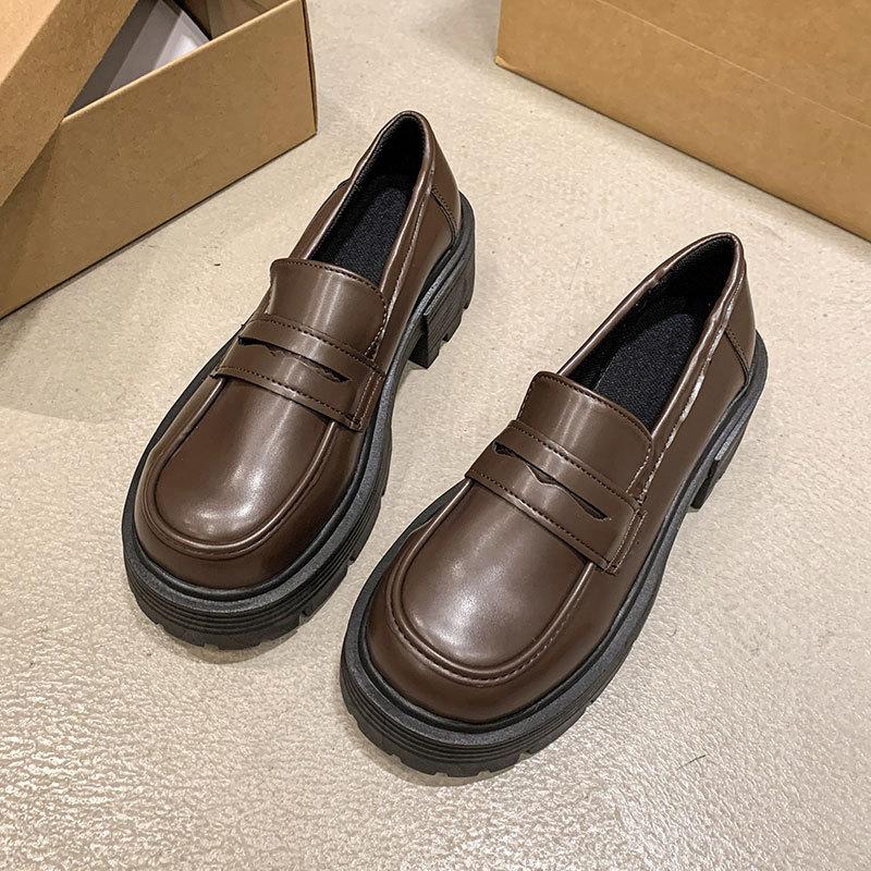 Thick heel retro British style black platform loafers women's spring and autumn 2025 new black small leather shoes women's