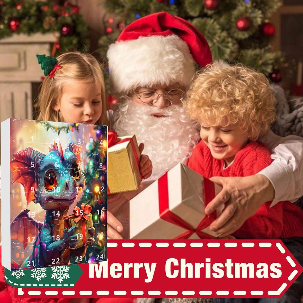 2D Advent Calendar Box, Christmas Countdown Calendar (with Dragon Decorative Toy), 24-Day Christmas Advent Calendar, Christmas Tree Decoration