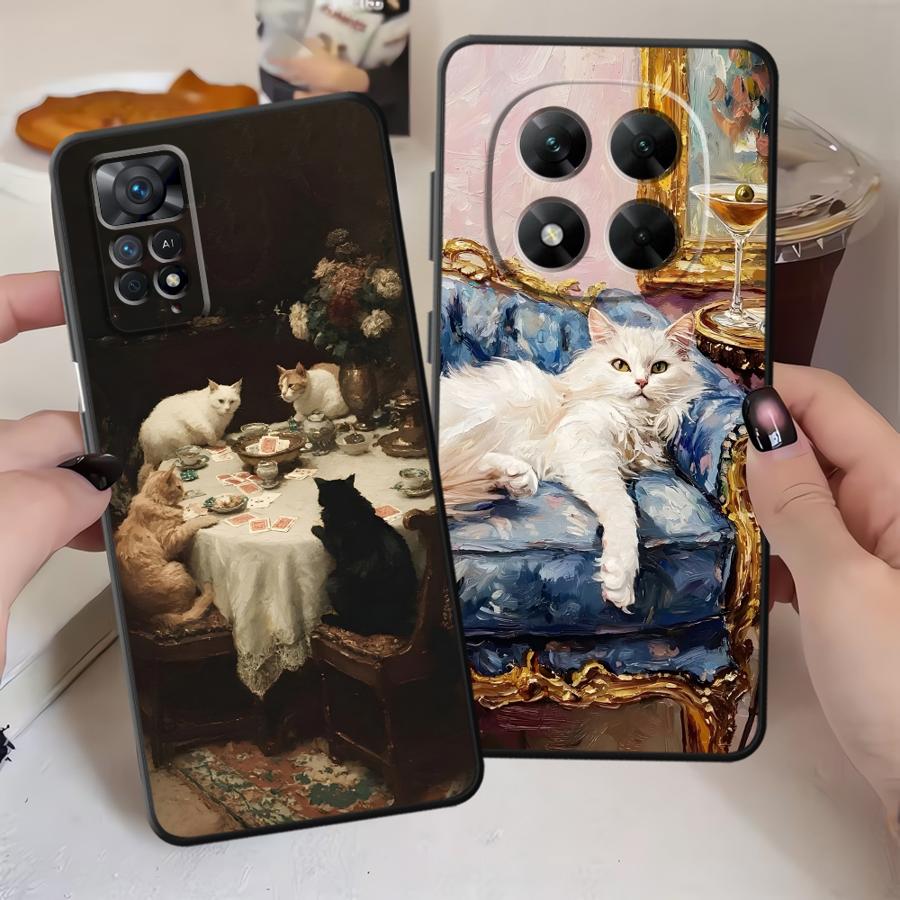 Cartoon Oil Painting Cat Case for Xiaomi Redmi Note 14 10 K80 A1 14C 13 Pro Plus 12C 13C 9 8 7 A4 A5 12 11 A3 Phone Cover K40 A2